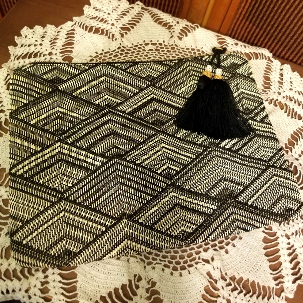 J Crew Woven Tasseled Clutch